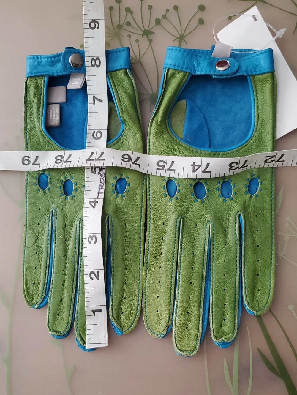 Vintage 90's NWT Green & Blue Leather Driving Gloves Medium
